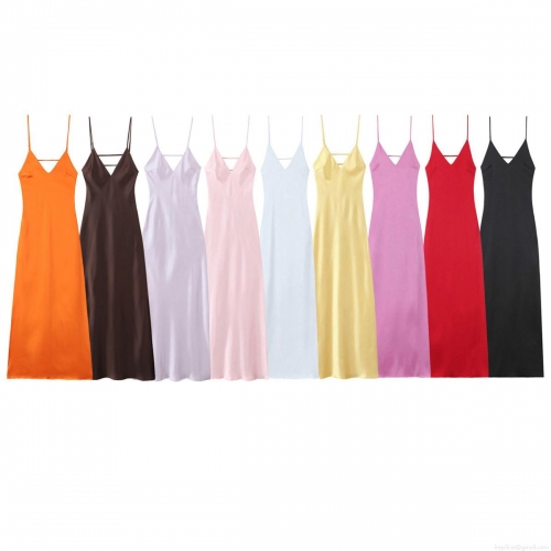 Women's Sexy Satin Slip Dress V-Neck Slim Fit Midi Evening Party Dress 95% Polyester Silk Texture Thin Strap Backless Cocktail Summer Dress