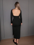 Women's Sexy Backless Bodycon Midi Dress Long Sleeve Side Split Knitted Viscose Party Evening Elegant Solid Color High Waist Slim Fit Dress
