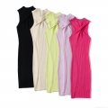 Women's Summer Ribbed Knitted Sleeveless Twist Knot Midi Dress Slim Fit Elastic O-Neck Rayon Nylon Blend Bodycon Dress For Vacation Streetwear Daily