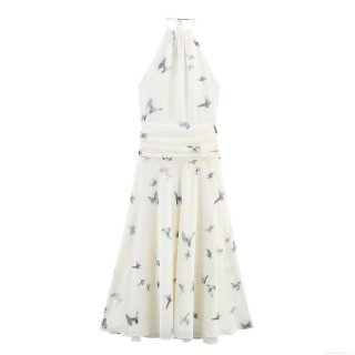Women's Butterfly Print Halter Neck Backless Midi Dress Sleeveless Pleated Chiffon Polyester Summer Vacation Streetwear Sexy Sundress