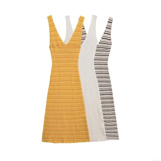 Women's Sexy V Neck Knit Midi Dress Sleeveless Backless Stripe Patchwork Summer Bodycon Camisole Dress for Party Beach Streetwear