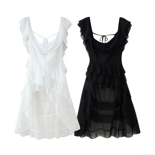 Women's Off-Shoulder Ruffle Tiered Chiffon Midi Dress Backless Irregular Hem Slit Sexy Evening Party Summer Polyester Dress