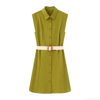 Women's Sleeveless Shirt Dress With Belt Lapel Single Breasted Solid Color Summer Casual Midi Dress Elegant Streetwear Fashion Outfits