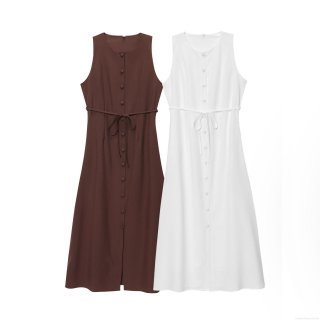 Women's Elegant Sleeveless Midi Dress Round Neck Button Down Solid Color Summer A-Line Dress With Waist Tie Belt Minimalist Streetwear Fashion
