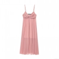 Sexy Women's Ruched Midi Cami Dress Polyester V-Neck Sleeveless Solid Color Elegant Party Vacation Streetwear Pink Dress With Metal Rings Decoration