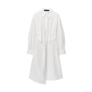 Women Long Sleeve Shirt Dress Cotton Blend Waist Tie Asymmetric Hem Single Breasted Midi Dress Casual Street Style Elegant Autumn Outfits