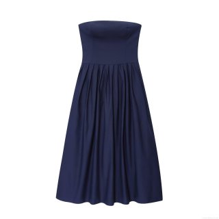 Women's Sexy Strapless Midi Dress Elegant Backless Solid Color Pleated Hem Slim Fit Dress For Evening Party Cocktail Date Night Lady Fashion