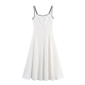 Women's Contrast Trim Camisole Midi Dress Elegant A-Line Sleeveless U-Neck Polyester Streetwear White Black Splicing Dress for Ladies Summer Autumn Casual Fashion