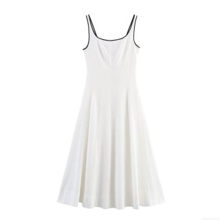 Women's Contrast Trim Camisole Midi Dress Elegant A-Line Sleeveless U-Neck Polyester Streetwear White Black Splicing Dress for Ladies Summer Autumn Casual Fashion
