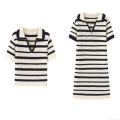 Women's Colorblock Striped Knit Polo Dress And Short Sleeve Crochet Top Streetwear Casual Midi A-Line Dress Comfortable Breathable Women's Clothing