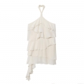 Women Elegant European Style Halter Neck Layered Ruffle Midi Dress Backless Polyester Chiffon Solid White Dress For Party Vacation Streetwear