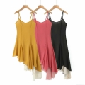Women European Style 100% Polyester Chiffon Camisole Dress Sexy V Neck Ruffle Trim Irregular Hem Splicing Midi Dress For Party Vacation Streetwear