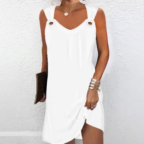 Women's Plus Size Sleeveless V-Neck Dress With Shoulder Metal Ring Buttons Solid Color Bodycon Mid-Length Elegant Summer Office Party Dress