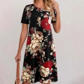 Women's Elegant Floral Geometric Printed Dress Round Neck Short Sleeve Loose Midi Dress Summer Casual Plus Size Fashion Polyester Spandex Dress For Women