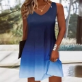 Women's Plus Size Sleeveless V-Neck Ombre Gradient Midi Dress Casual Summer A-Line Beach Sun Dress Soft Polyester Spandex Blend Comfortable Fashion