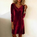 Elegant Solid Cowl Neck Velvet Long Sleeve Bodycon Midi Dress Sexy Slim Fit Evening Party Autumn Winter Dresses For Women