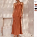 Women's Sexy Halter Neck Backless Satin Maxi Dress Elegant Solid Color Slim Fit Sleeveless Criss-Cross Strap Evening Party Summer Long Dress