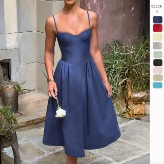 Women's Sexy Suspender Backless Midi Dress Polyester Slim Fit A-Line Large Swing Dress For Summer Party Vacation Elegant Solid Color Sundress