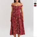 Women Elegant Floral Lace Off-the-Shoulder Midi Dress Backless Slim Fit High Waist A-Line Party Cocktail Dress For Wedding Party