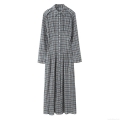 Women's Casual Plaid Shirt Dress Long Sleeve Lapel Button Down A-Line Midi Dress With Bubble Gauze Texture Loose Gingham Dress For Winter Fashion