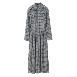 Women's Casual Plaid Shirt Dress Long Sleeve Lapel Button Down A-Line Midi Dress With Bubble Gauze Texture Loose Gingham Dress For Winter Fashion