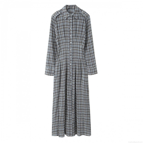Women's Casual Plaid Shirt Dress Long Sleeve Lapel Button Down A-Line Midi Dress With Bubble Gauze Texture Loose Gingham Dress For Winter Fashion