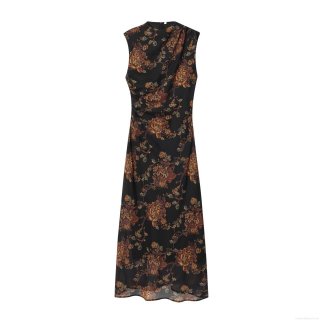 Women Vintage Sleeveless Floral Print Midi Dress Elegant Slim Fit Chiffon Qipao Style Bodycon Dress For Daily Party Women Clothing
