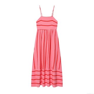 Sexy Striped Camisole Midi Dress Women Summer Vacation Sleeveless Backless Adjustable Straps Polyester Blend Slim Fit A-Line Flowy Long Dress