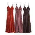 Women's Sexy Backless Satin Slip Dress Elegant V-Neck Sleeveless Mid-Length A-Line Solid Color Silk Texture Midi Dress for Summer Party Night Out Clubwear