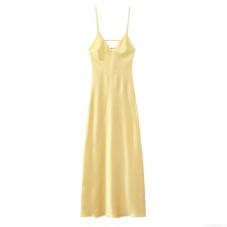 Women's Sexy Backless Satin Cami Midi Dress Elegant V-Neck Silk Texture Slip Dress Criss-Cross Straps Party Evening A-Line Bodycon Dress