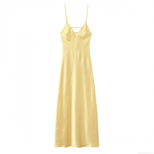 Women's Sexy Backless Satin Cami Midi Dress Elegant V-Neck Silk Texture Slip Dress Criss-Cross Straps Party Evening A-Line Bodycon Dress