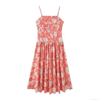 Women's Summer Floral Print Backless Cami Dress 100% Polyester Spaghetti Strap Midi A-Line Dress For Vacation Beach Party Sexy Elegant Sundress