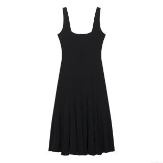 Women's Elegant U-Neck Sleeveless Midi Dress Polyester Spandex Blend A-Line Pleated Hem Slim Fit Waist Minimalist Black Dress For Commute Dating Party