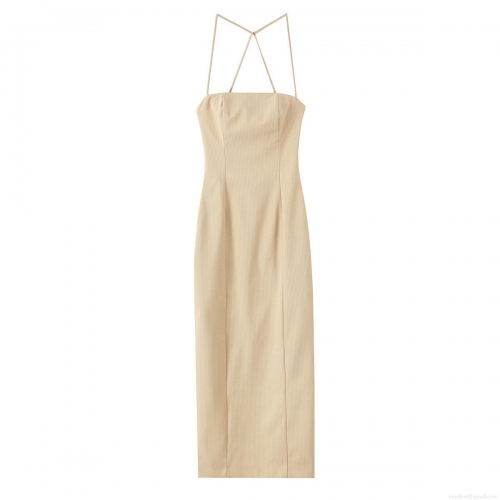 Women's Sexy Striped Spaghetti Strap Midi Dress Sleeveless Backless Bodycon Slim Fit Polyester Spandex Dress For Party Evening Cocktail Clubwear