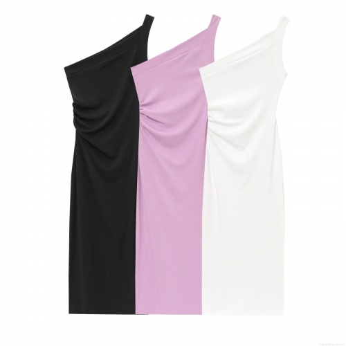 Women's Sexy One Shoulder Midi Dress Elegant Ruched Asymmetrical Bodycon Summer Party Dress Polyester Spandex Knitted Sleeveless Solid Evening Clubwear