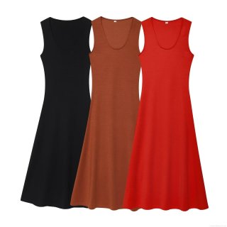 Women's Knit Sleeveless Round Neck A-Line Midi Dress Elegant Slim Fit Solid Color Polyester Spandex Casual Party Dress