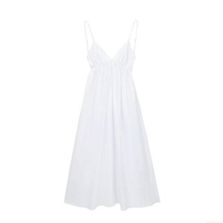 Women's Sexy Backless Cami Midi Dress V-Neck Hollow Out Pleated Cotton Blend A-Line Long Dress For Summer Party Date Vacation