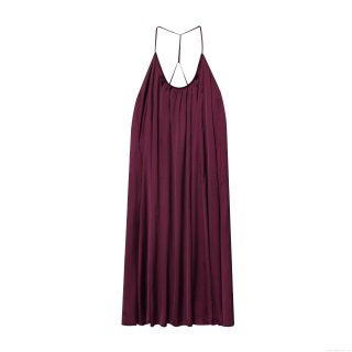 Women's Sexy Backless Satin Midi Dress V Neck Crossover Straps Silk Texture Elegant Party Evening Long Dress Solid Color Sleeveless Halter Cami Dress