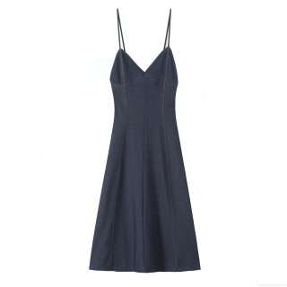Women's Sexy Backless Denim Texture Cami Midi Dress Slim Fit V-Neck A-Line Summer Sundress For Party Vacation Dating Blue