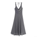 Sexy Polka Dot Midi Dress For Women Summer Halter Backless Cowl Neck A-Line Polyester Spandex Elegant Vintage Party Clubwear Sleeveless Sundress