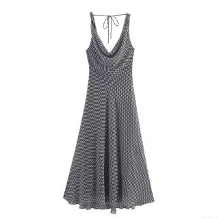 Sexy Polka Dot Midi Dress For Women Summer Halter Backless Cowl Neck A-Line Polyester Spandex Elegant Vintage Party Clubwear Sleeveless Sundress