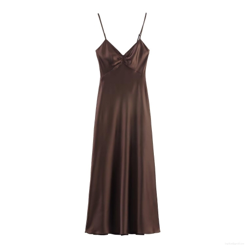 Women's Sexy Ruched Satin Midi Dress V Neck Adjustable Spaghetti Strap Solid Color Polyester Spandex Bodycon Cocktail Evening Party Dress