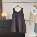 Women Retro Plaid Tweed Knit Midi Dress Polyester Spandex Sleeveless Round Neck A-Line Casual Tank Dress For Daily Dating Ladies Autumn Winter Fashion