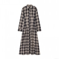 Women's Vintage Plaid Long Sleeve Midi Dress Button Down Lapel Shirt Dress Pleated A-Line Casual Dress for Winter Autumn Fashion Comfortable Gown