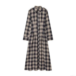 Women's Vintage Plaid Long Sleeve Midi Dress Button Down Lapel Shirt Dress Pleated A-Line Casual Dress for Winter Autumn Fashion Comfortable Gown