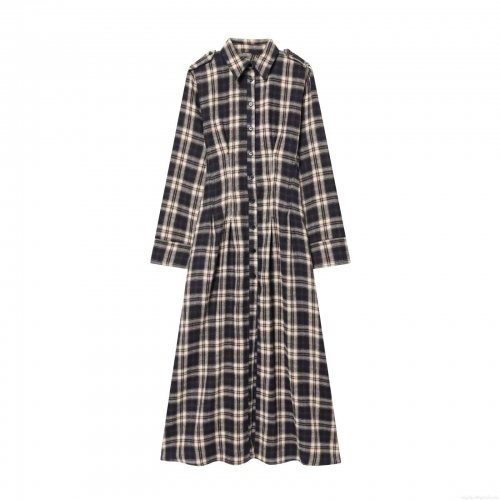 Women's Vintage Plaid Long Sleeve Midi Dress Button Down Lapel Shirt Dress Pleated A-Line Casual Dress for Winter Autumn Fashion Comfortable Gown