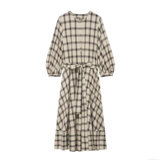Retro Plaid Midi Dress For Women Casual Elastic Polyester Spandex Shirt Dress With Lantern Sleeve And Tie Waist Long Sleeve Button Down A-Line Dress