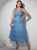 Women's Plus Size Sequin Sleeveless Midi Dress Elegant Square Neck Sparkly Bodycon Evening Party Gown Cocktail Dress For Prom Wedding