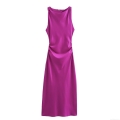 Women's Elegant Satin Cowl Neck Midi Dress Sleeveless Draped Slim Fit Bodycon Cocktail Party Evening Prom Slip Dress Elegant Solid Color Silky Dress