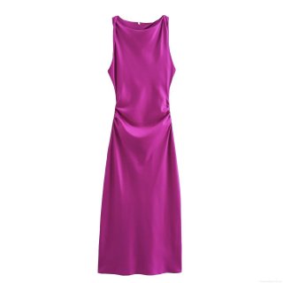 Women's Elegant Satin Cowl Neck Midi Dress Sleeveless Draped Slim Fit Bodycon Cocktail Party Evening Prom Slip Dress Elegant Solid Color Silky Dress